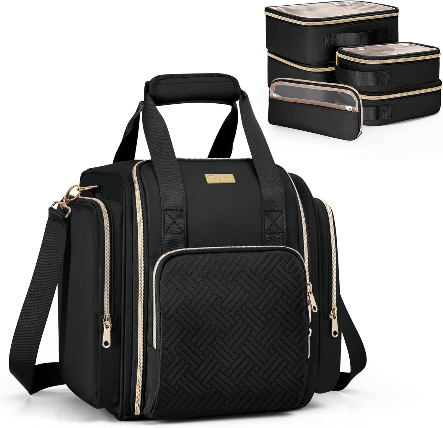Travel Makeup Bag with 5 Removable Cases, Large Cosmetic Case Make up Black