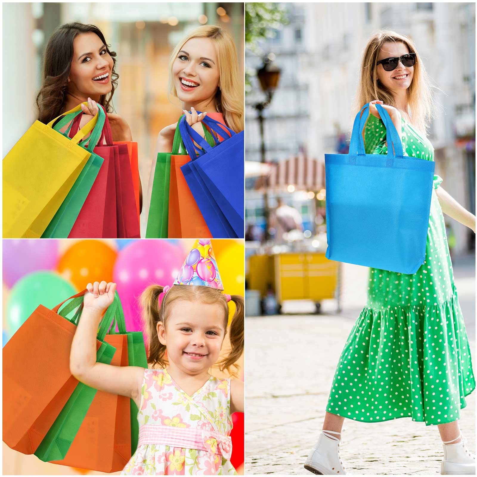 80 Pieces Reusable Grocery Bags Bulk Non Woven Tote Bags Multicolor Gift Shop…