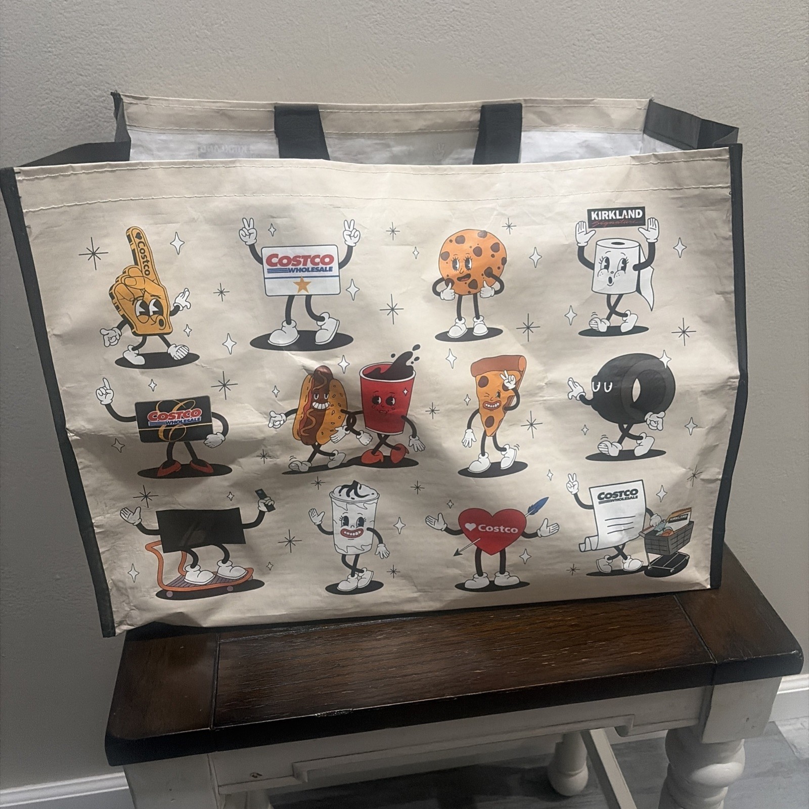 Costco Cartoon Highlights Reusable Shopping Tote Kirkland Heavy Duty SINGLE BAG