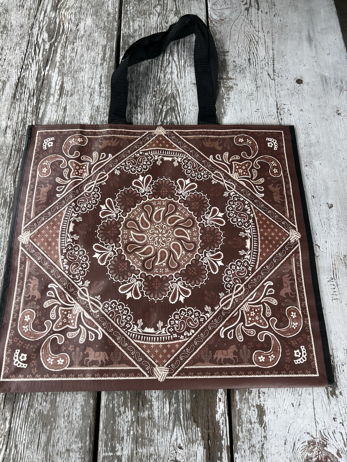 Reusable Shopping Tote-shoulder Bags-Bandana-Paisley-Horse-Cactus-Rope-Western