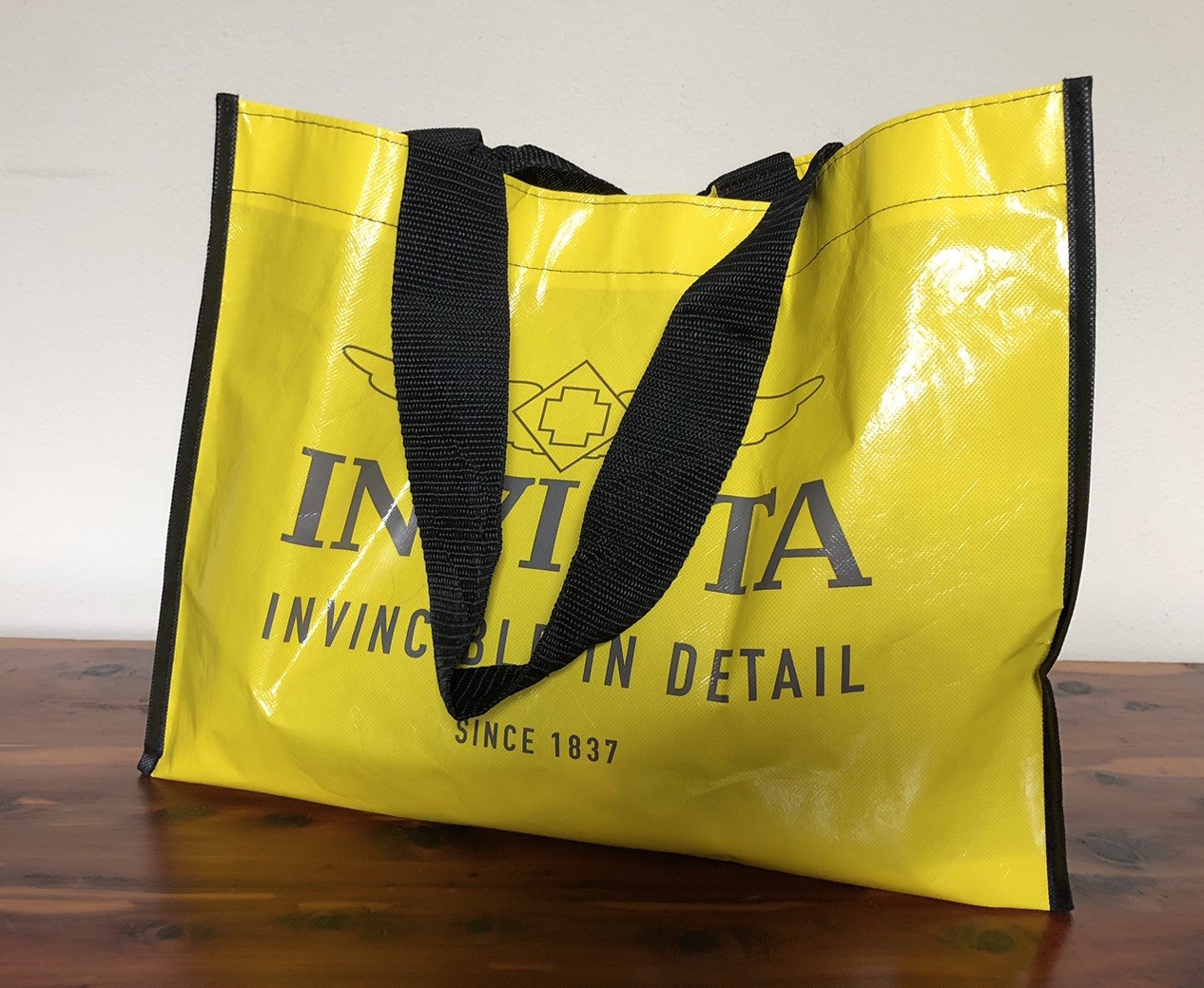 INVICTA Watch Logo Reusable Tote Bag 17” Yellow Black Shopping Grocery Bag New