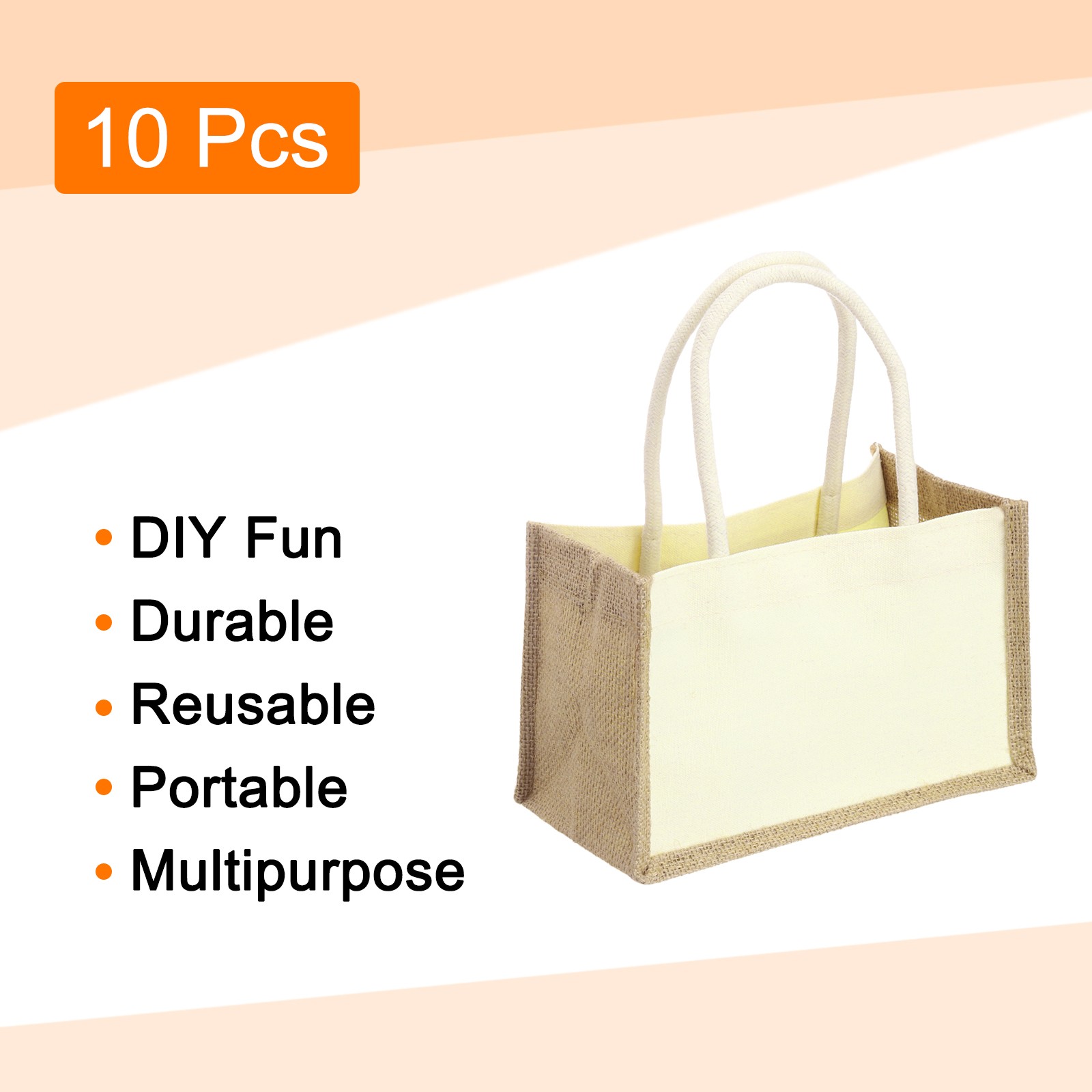 10Pcs Burlap Tote Bags, Reusable Gift Tote Bags 9.1 x 6.3 Inch White