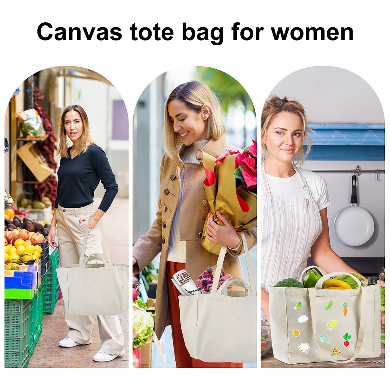 Large Canvas Grocery Bags 4-10 Pack Reusable Grocery Bag Heavy Duty Shopping …
