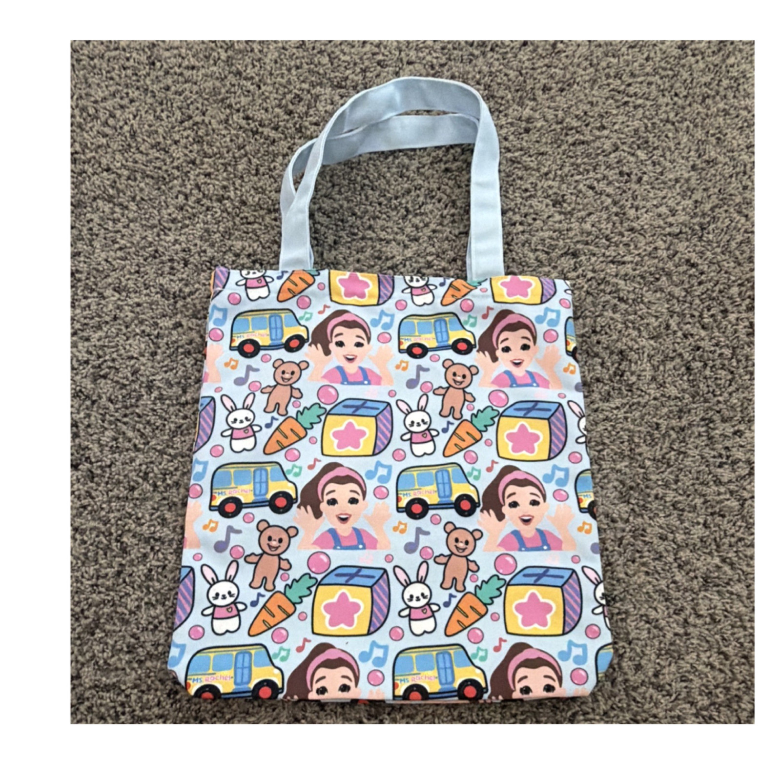Ms. Rachel All-Over Print Canvas Zip-Top Tote Bag, Blue/Multicolor