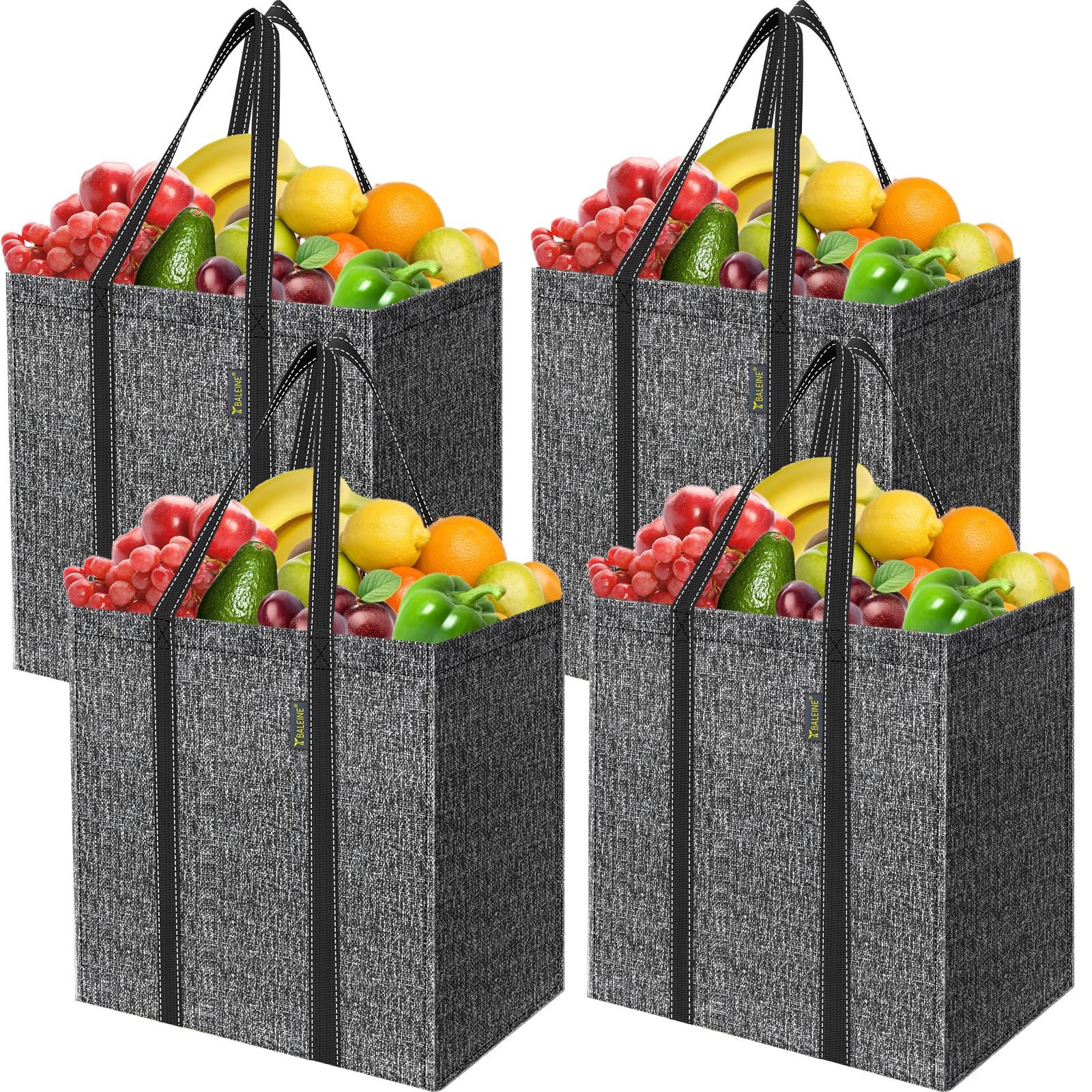 BALEINE 4 PK Grocery Bags Reusable Shopping Bags with Reinforced Bottom, Heav…