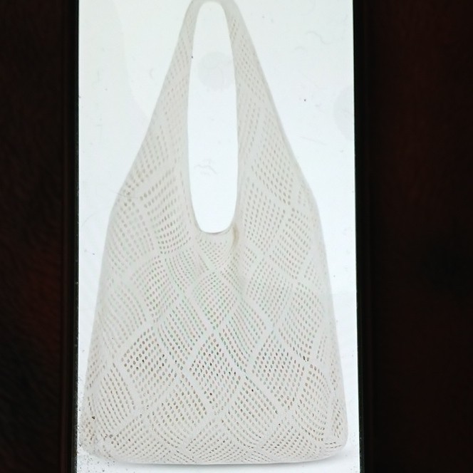 Beige Medium Foldable Lightweight Mesh Knitted Reusable Beach Bag, Durable