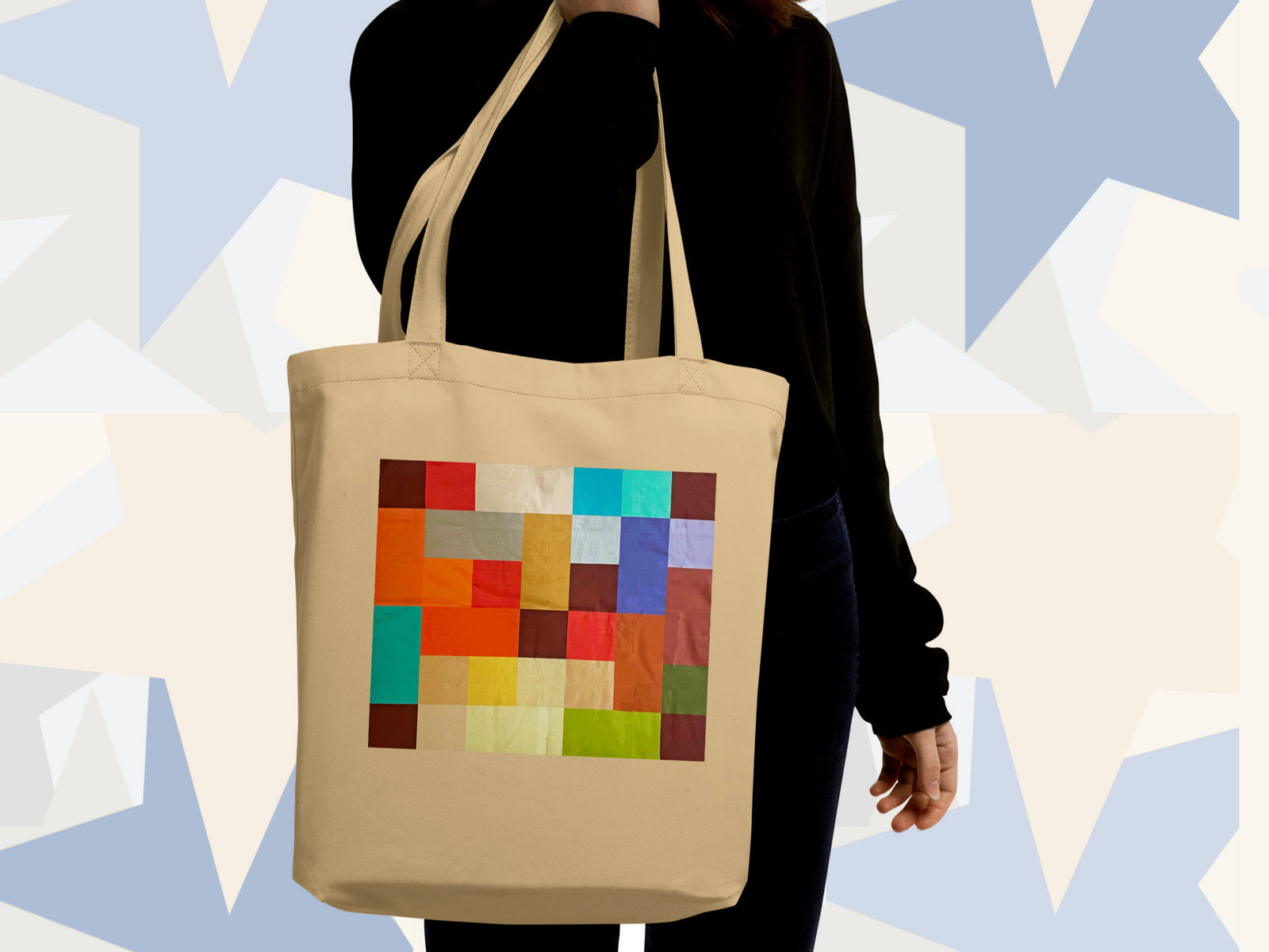 Quilt Geometry Color Blocks Tote Bag Eco-Friendly Organic Cotton Luxury Shopping