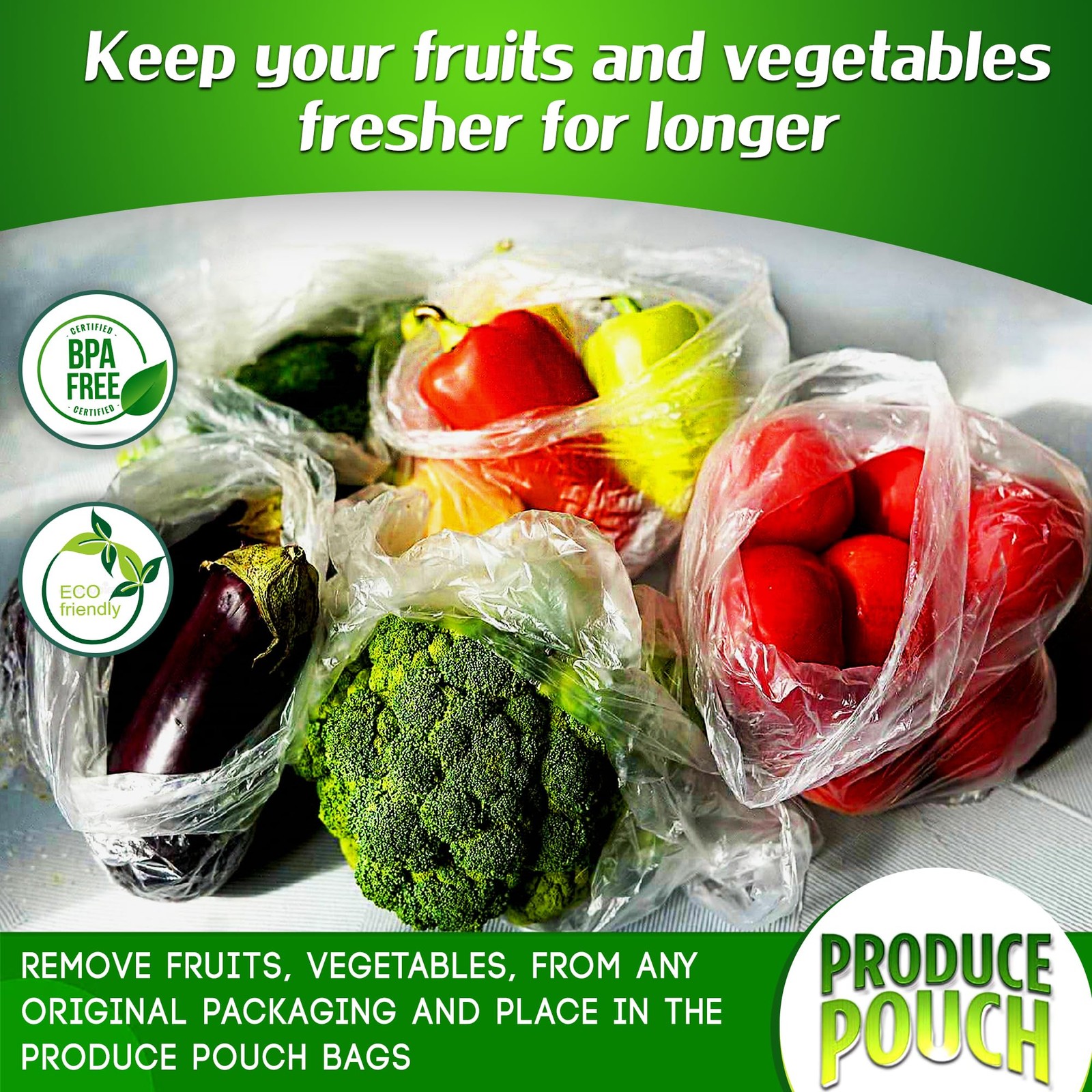 Produce Pouch 30-Pack (15M, 15L) – Extend Shelf 30 Count (Pack of 1), clear