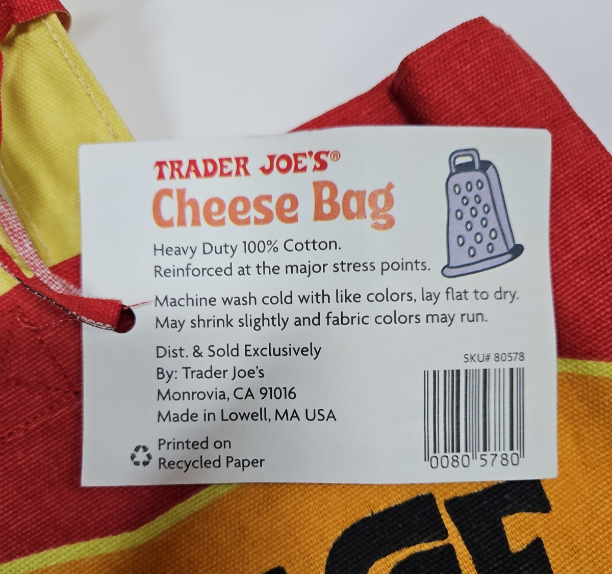 Trader Joe’s Cheese Experience Reusable Cotton Shopping Tote Bag NWT