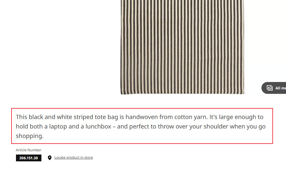 IKEA 100%Cotton Tote Bag ,Green/Stripe White/Black MÄVINN, 16X16″ 1PC New Arriva