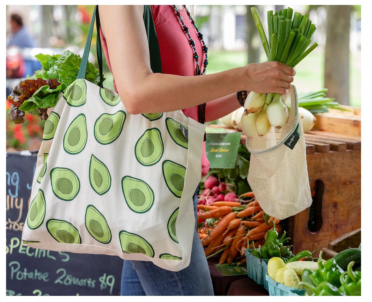 Goodful Farmer’s Market Reusable Bags, Set of 4 Eco-friendly 100% Organic Cotton
