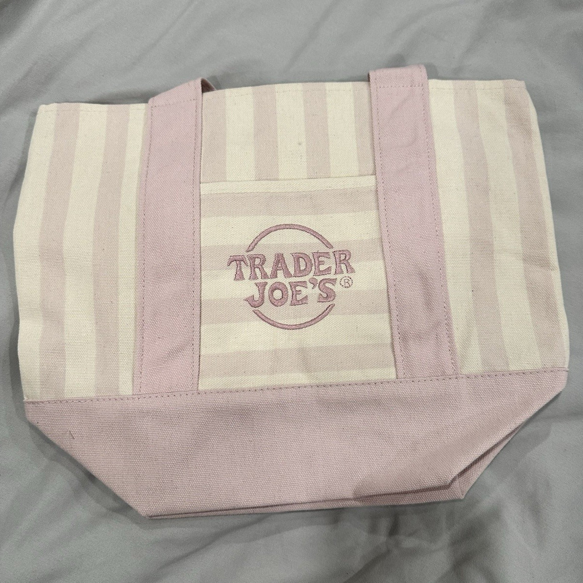 Trader Joe’s Pink/White Striped Canvas Tote Reusable Shopping Bag