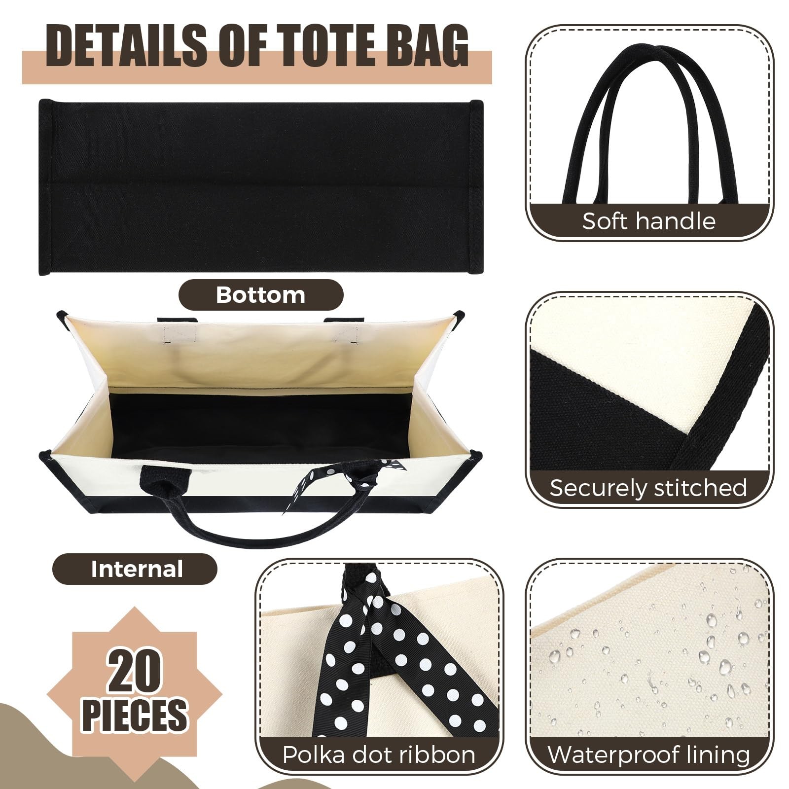 20 Pcs Canvas Tote Bag Bulk Initial Women Gift 15.7 x 11.8 x 6.7 Inches Subli…