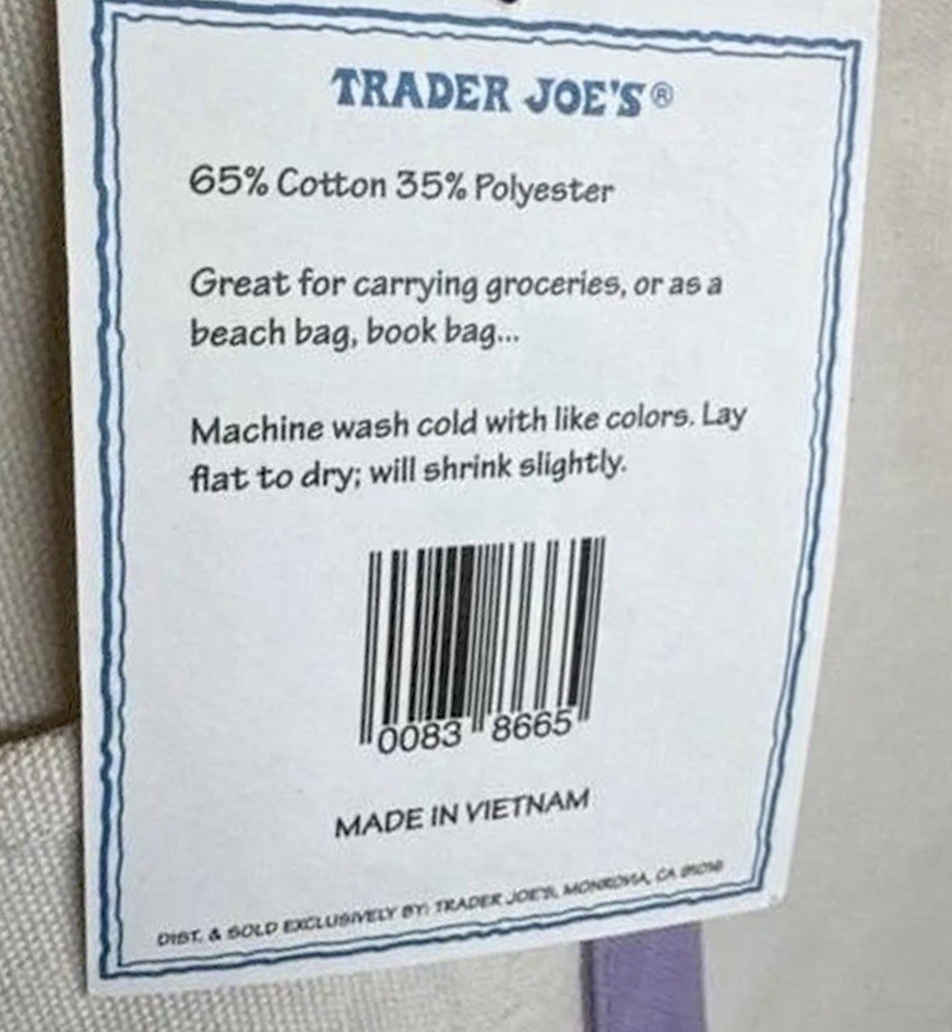 Trader Joe’s LARGE Purple Cream Canvas Tote Bag 2026 Viral Pink Logo Spring