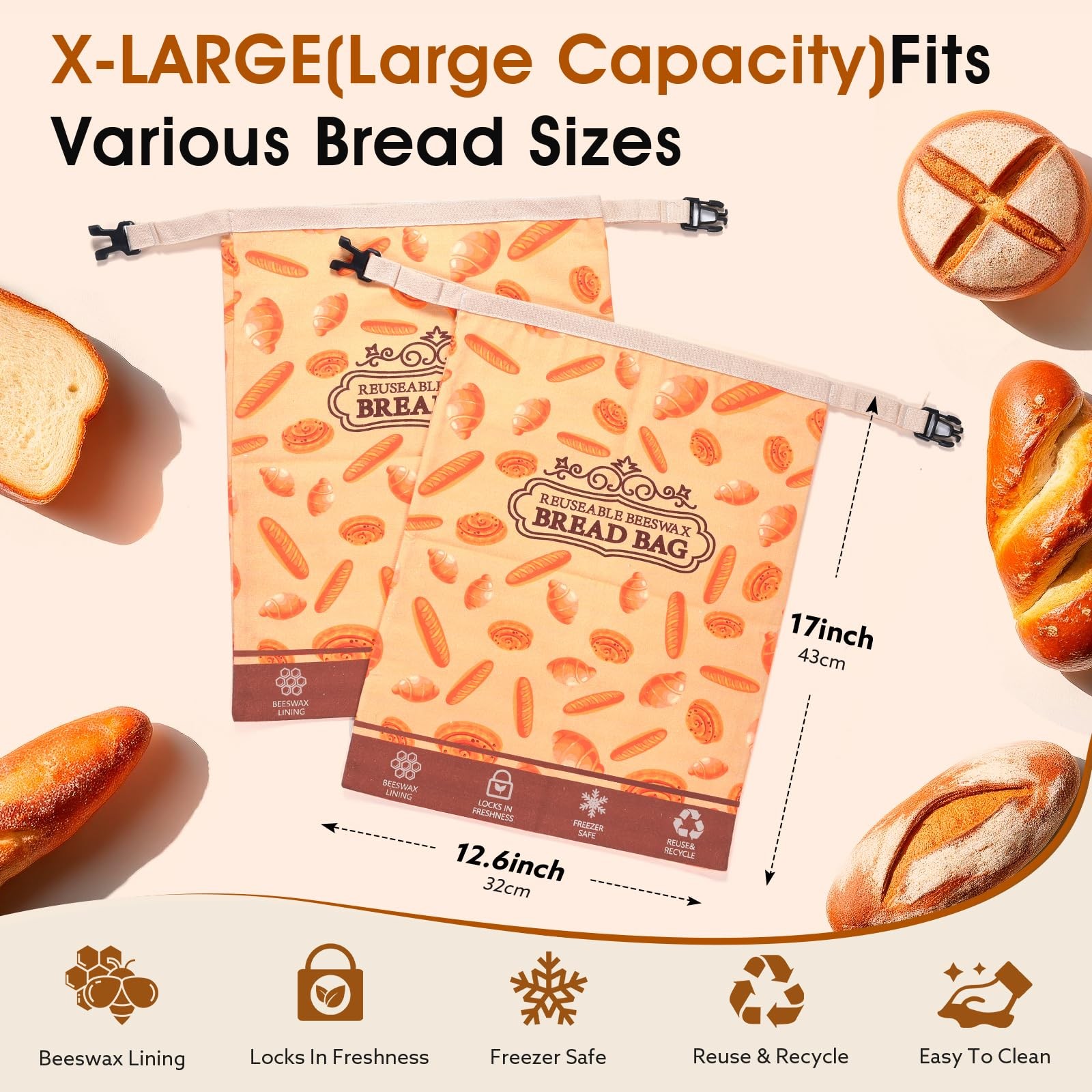 1 Pack Beeswax Bread Bags for Sourdough Homemade X-Large, Yellow-1