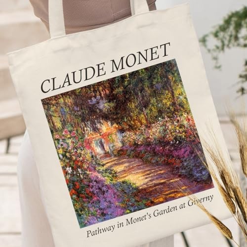 Canvas Tote Bag Aesthetic Cute Vintage Tote Claude Monet_pathway in Garden