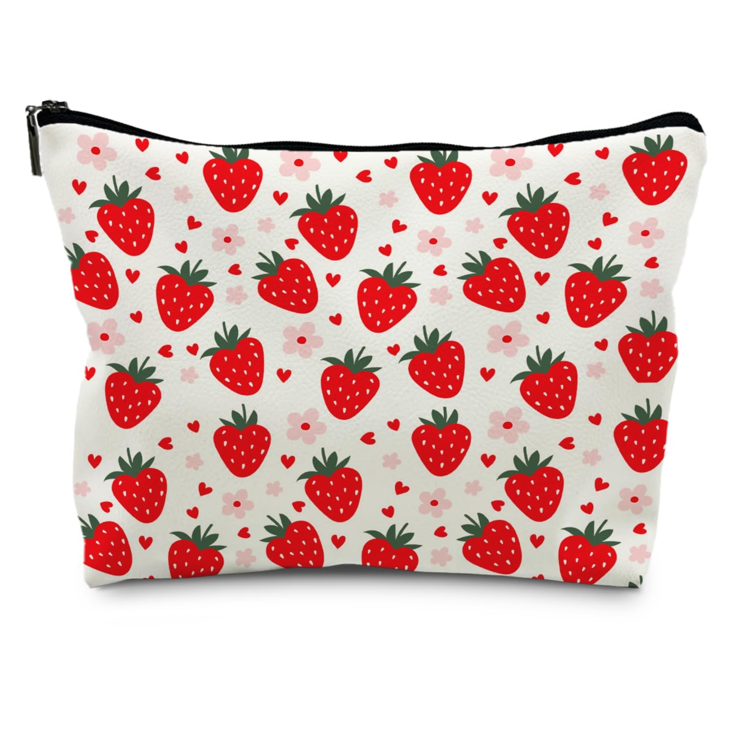 Supwhd Red Strawberry Makeup Bag, Cute 7.5 x 10 inches, PU-Strawberry
