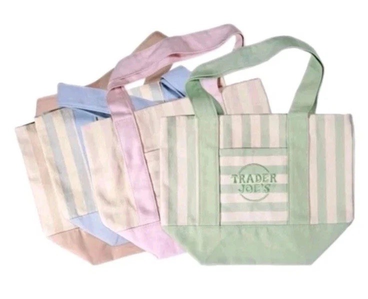 Trader Joe’s Mini Pastel Stripe Canvas Tote Bag Limited Edition Set Of 4