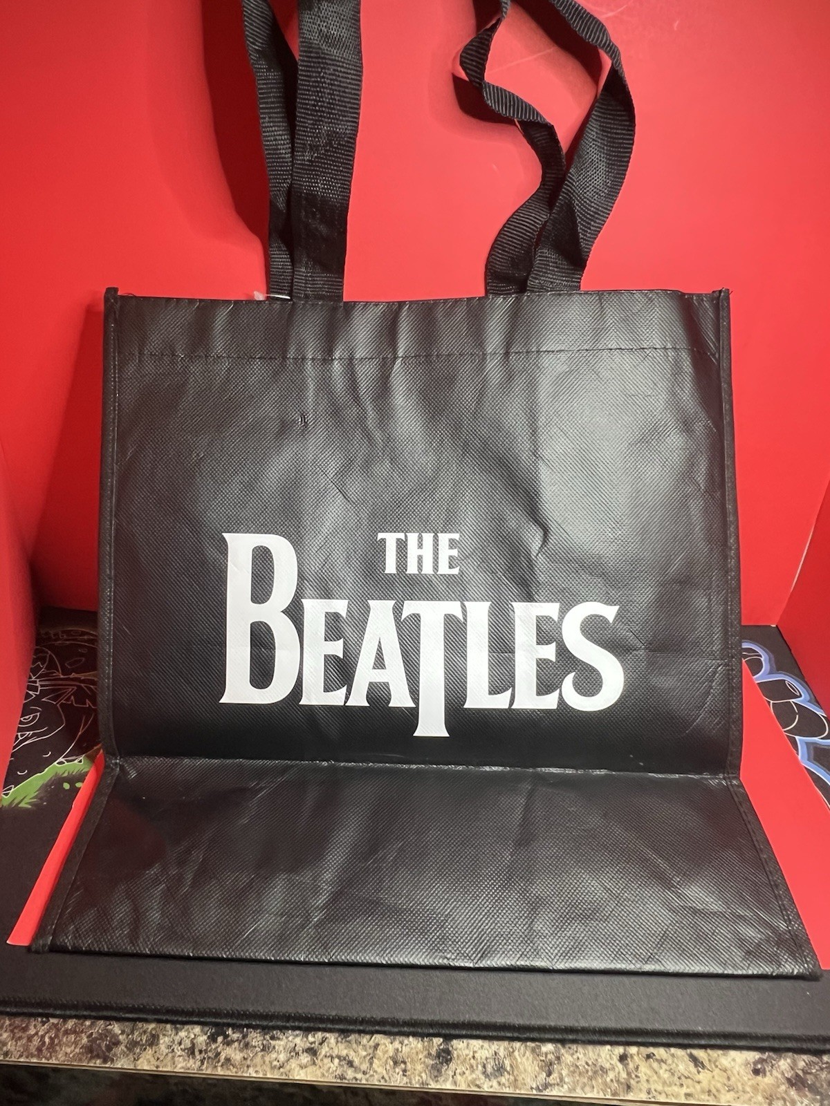 The Beatles Black Reusable Shopper Tote Bag 12 x 13 Medium Plastic Logo