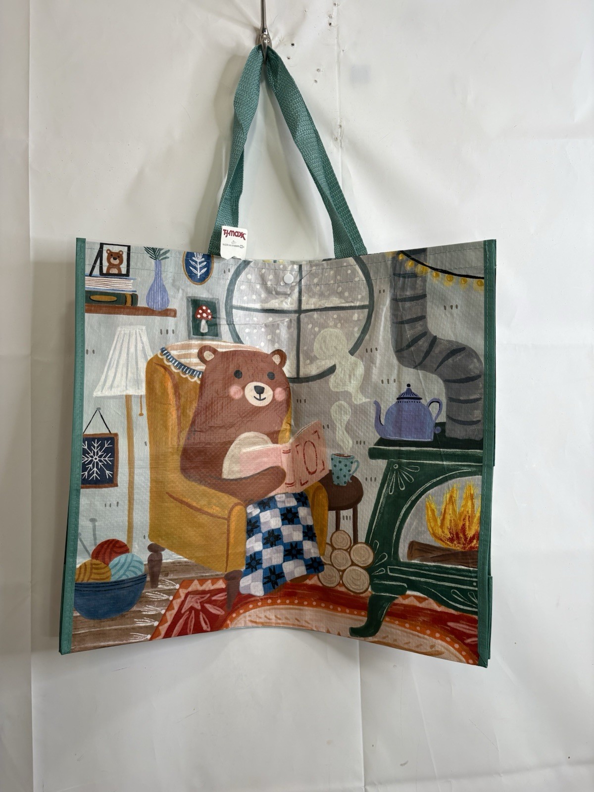 TJMaxx Shopping Bag Cozy Reading Brown Teddy Bears Reusable Tote Bag 18×19.5