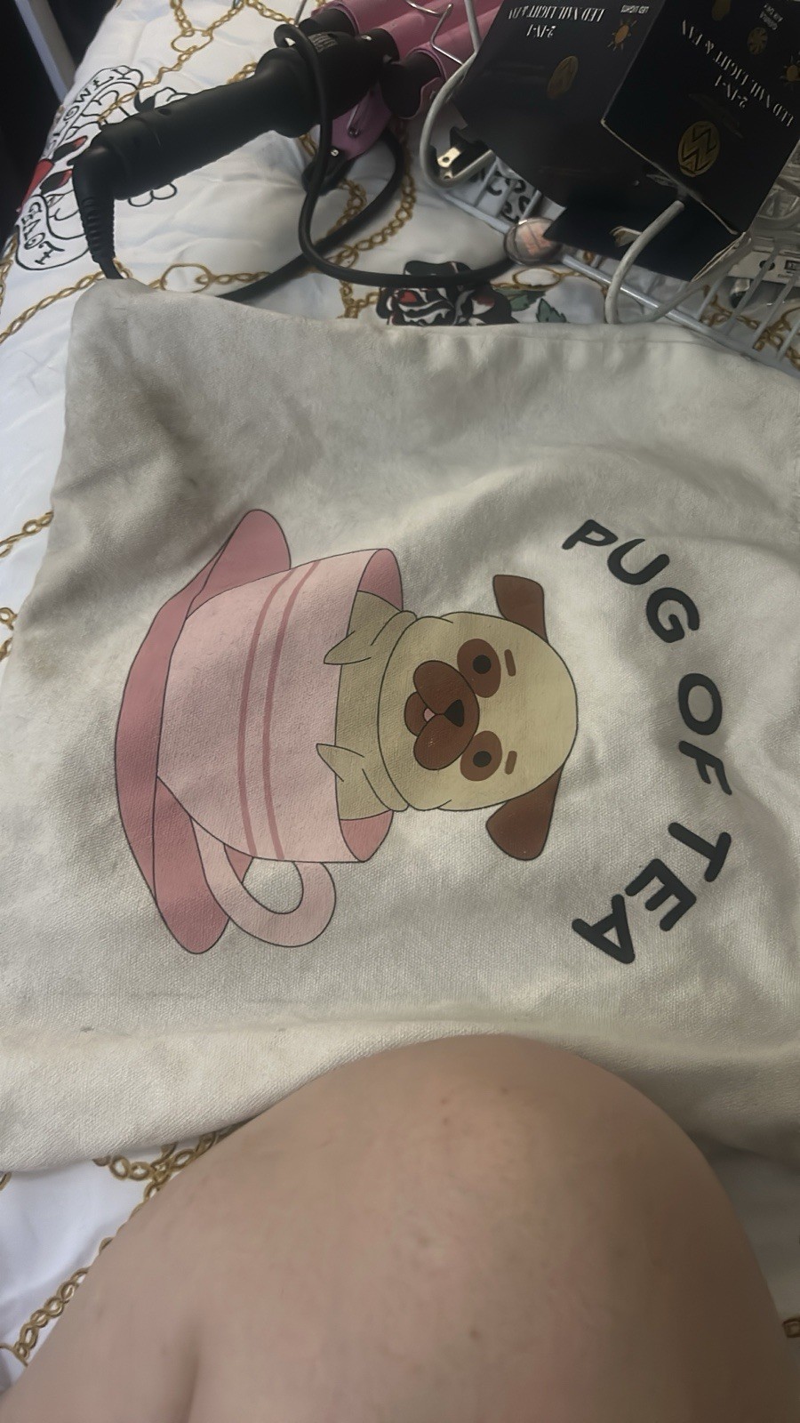 Canvas Tote Bag Beige Pop Art Pug Illustration Foldable All-Over 12x12in