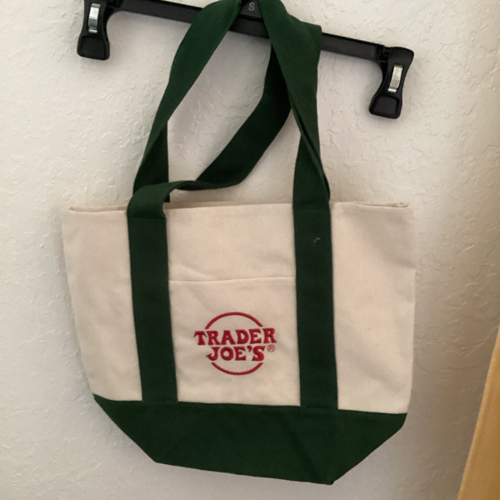 Trader Joe’s Mini Canvas Tote Bag Green/Beige Cotton Blend Reusable Strap