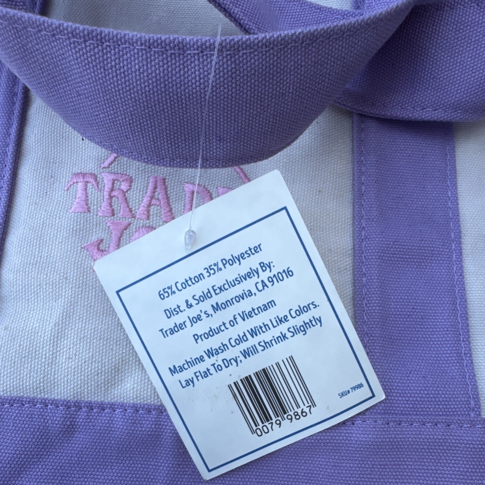 Trader Joe’s Mini Pastel Canvas Tote Bag Reusable Purple/Beige 12x9x6″