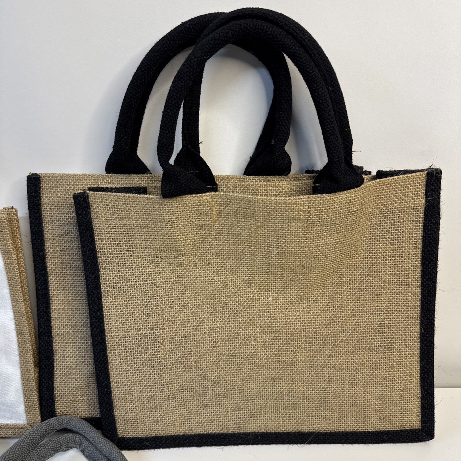 Lot Of 6 Canvas/Jute Tote Bags Fine Burlap Reusable Bridal Shopping Beach
