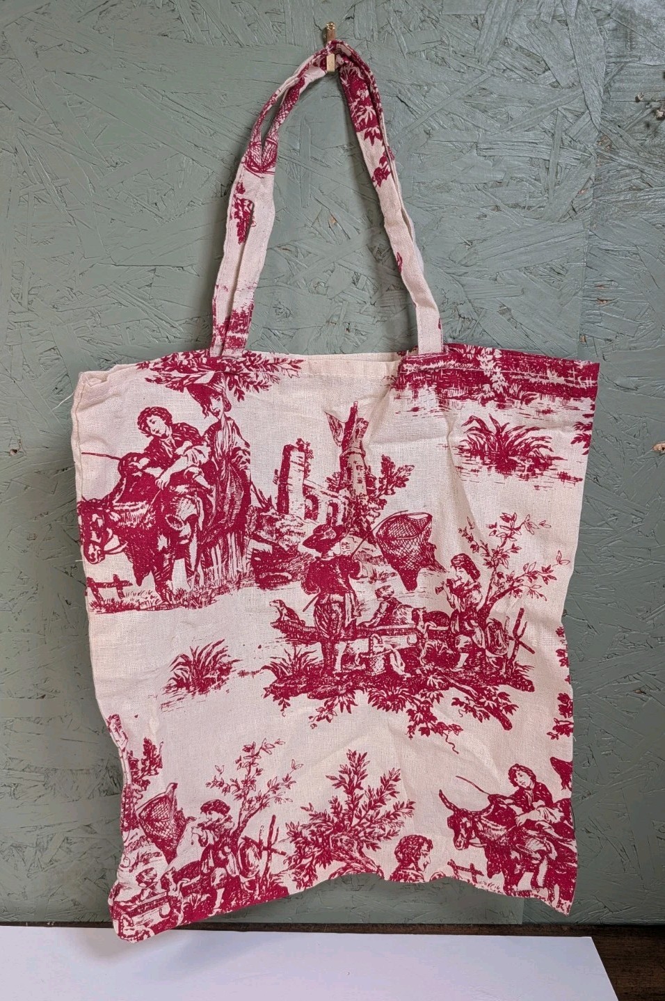 Sachi Red and White Toile Print Packable Tote Market Bag Lightweight Sturdy