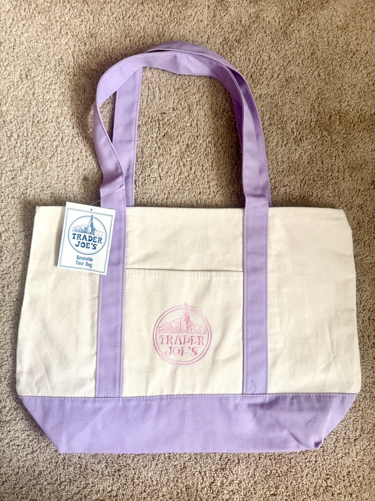 Trader Joe’s Canvas Limited Release Tote Shopping Bag LARGE Lavender – NWT