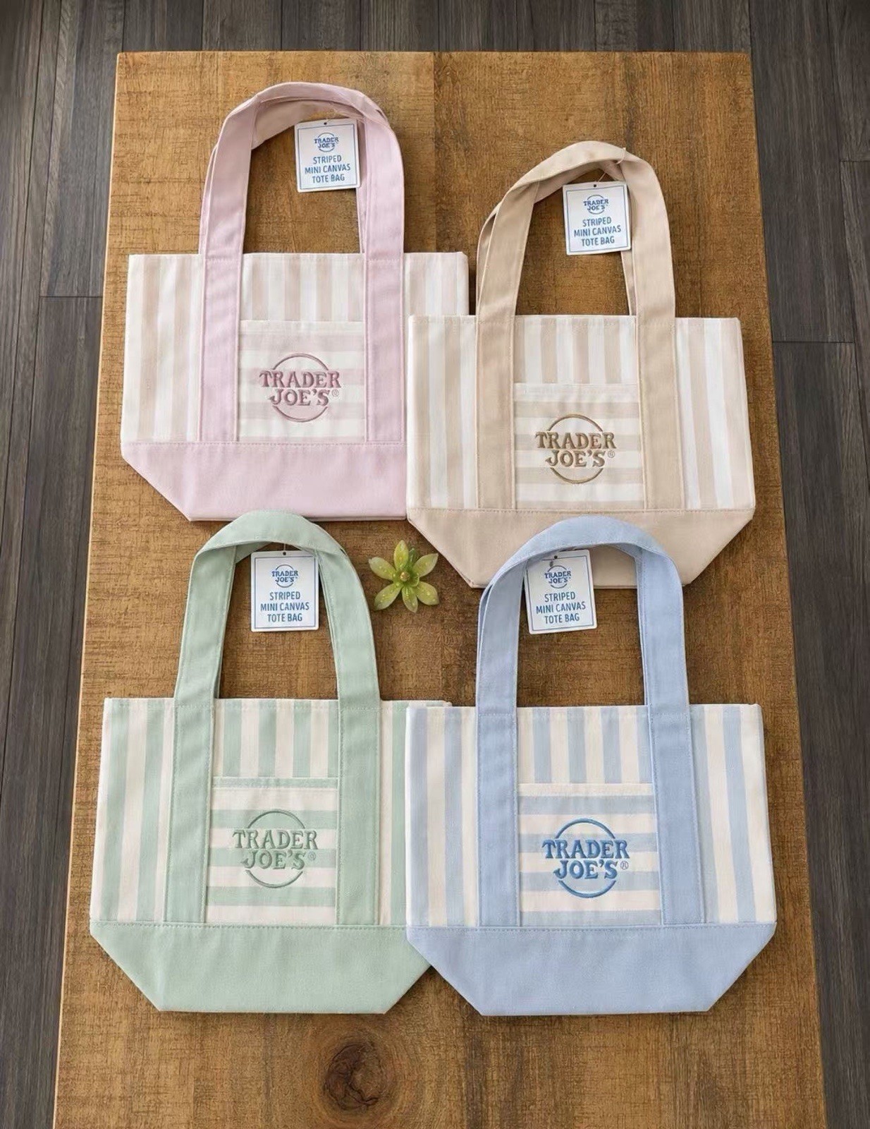 Trader Joe’s 2026 Striped Mini Tote Bag Set of 4 LIMITED Summer Drop Viral Bag
