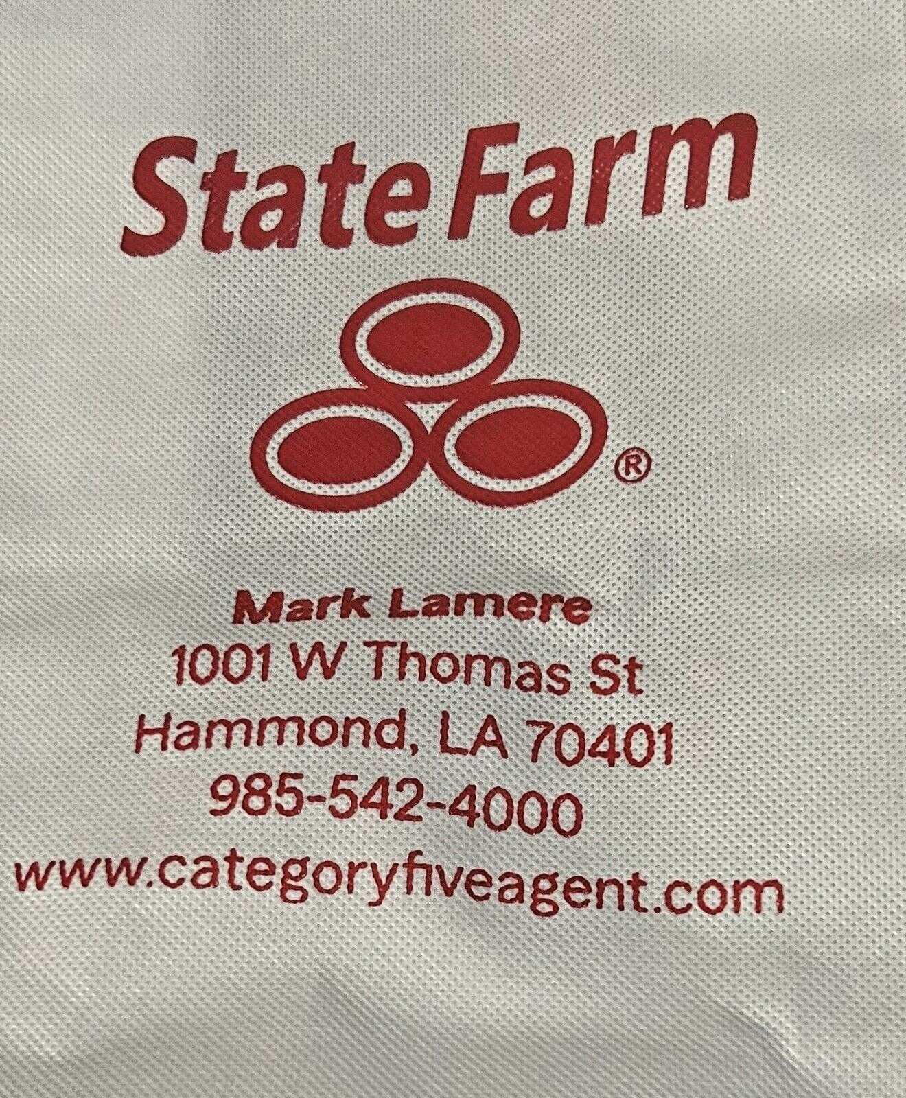 State Farm Tote Book Grocery Bag Hammond, Louisiana White and Red VGC