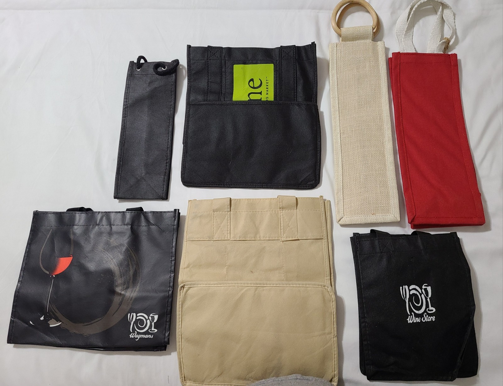 7pk Reusable Wine Tote Bag Lot Bottle Carriers Gift Bags Wegmans Whole Foods EUC