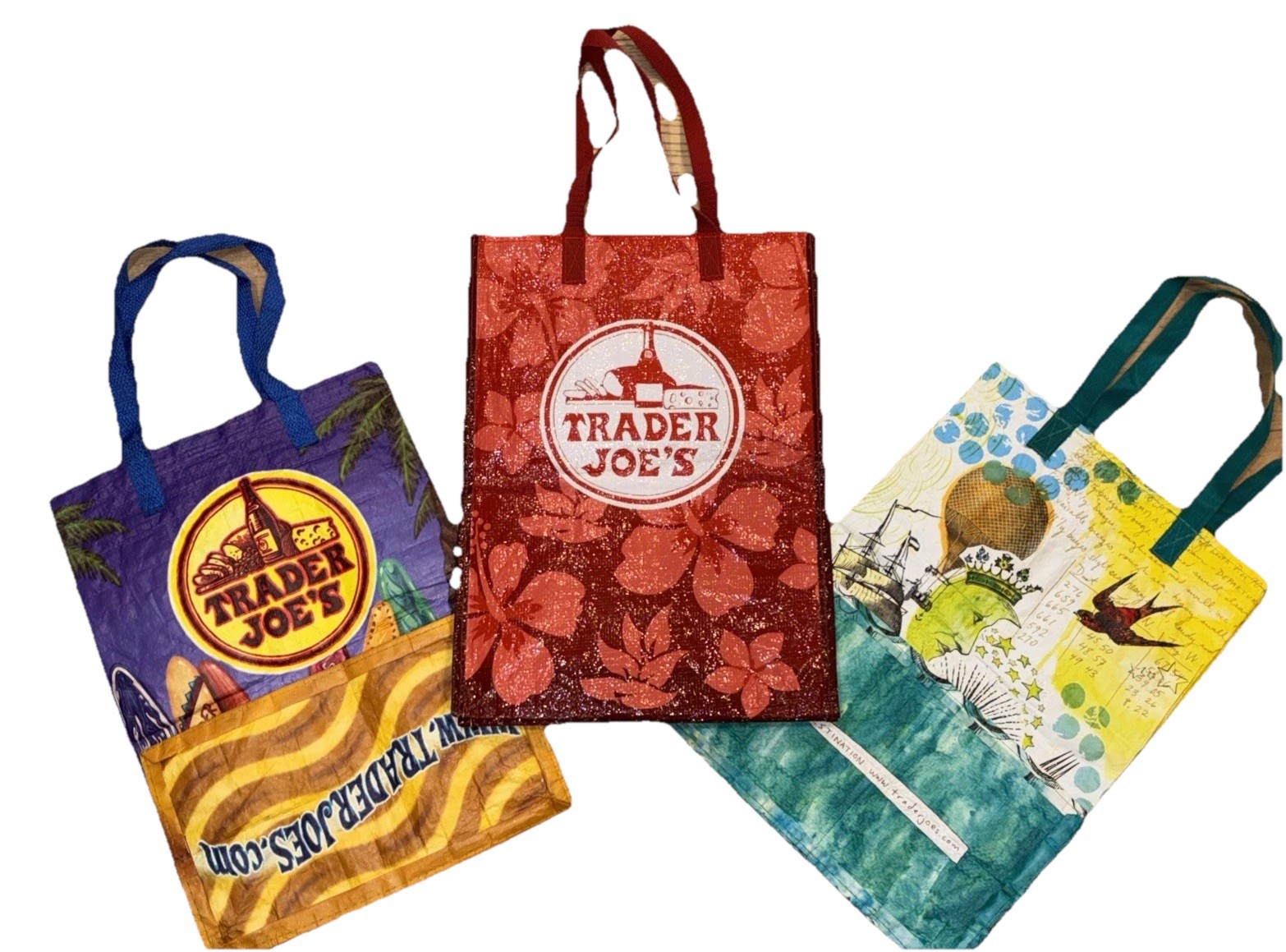 Trader Joe’s Reusable Rare 3 Tote Grocery Shopping Bags . Pre Owned