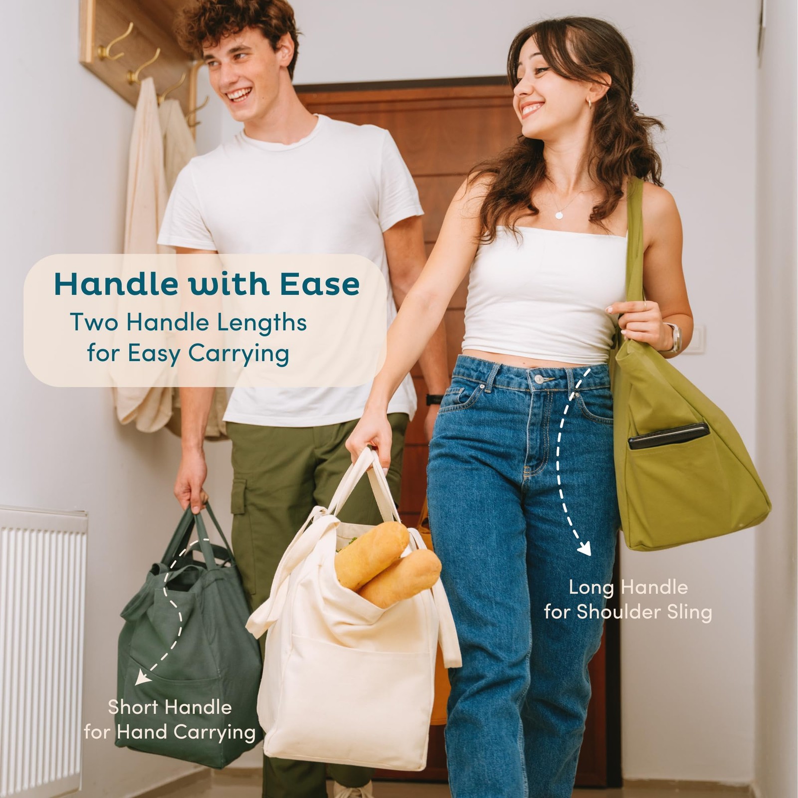 Nook Theory 3-Pack Reusable Grocery Bags – Heavy Duty, Large 12 Oz Cotton Can…