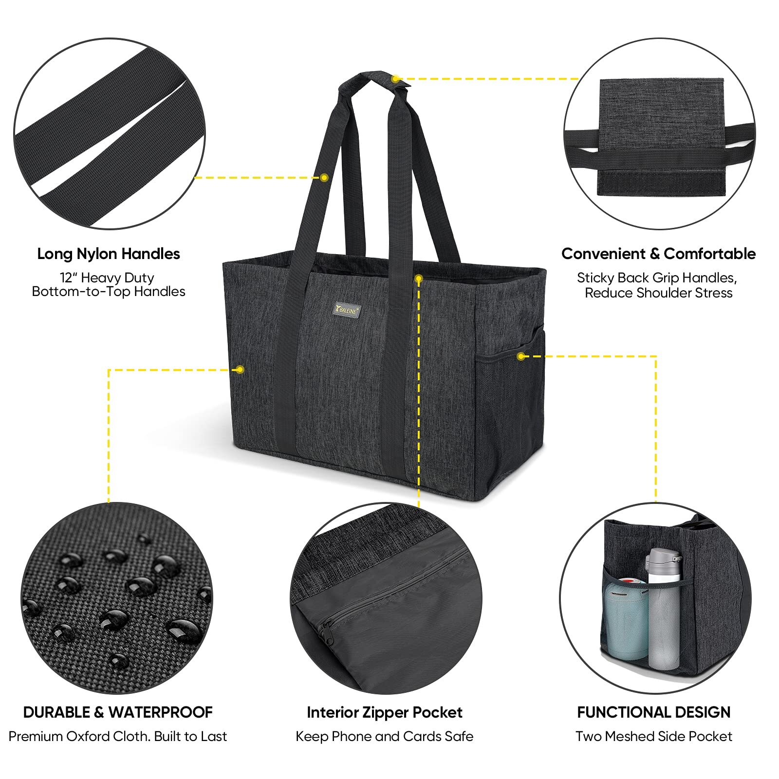 Soft 9 Gallon Extra Large Utility Tote, Foldable Reusable Storage Bag (Charco…