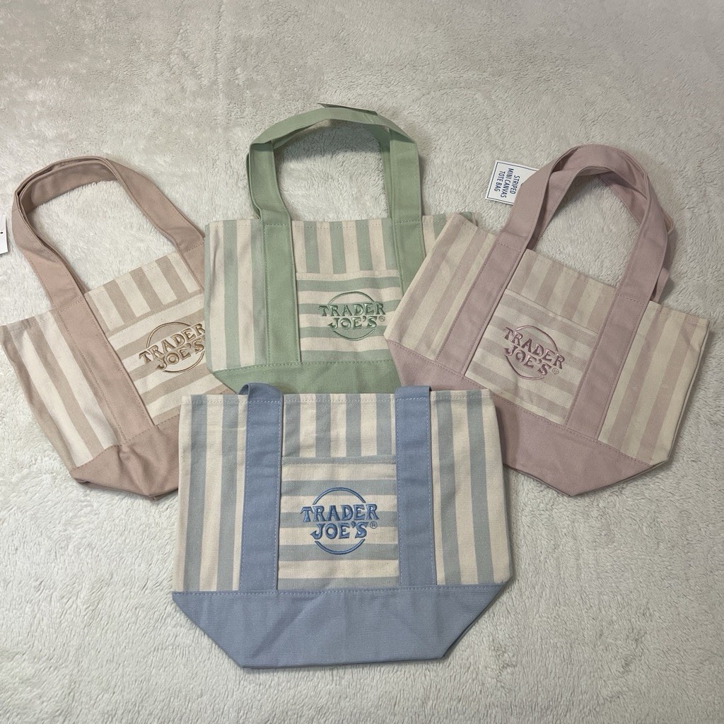 Trader Joe’s Striped Mini Canvas Reusable Tote Bags 4-Pack Multicolor