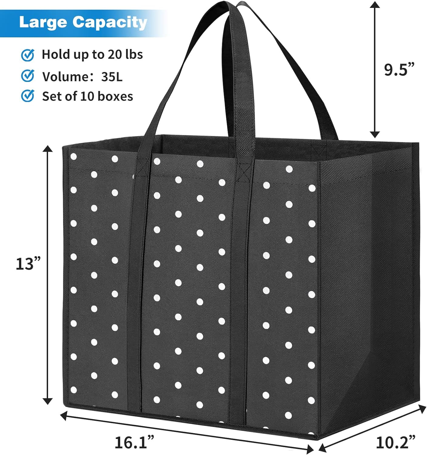 10 Pack Reusable Extra Large Grocery Bags with Handles for Shopping Picnic Tote