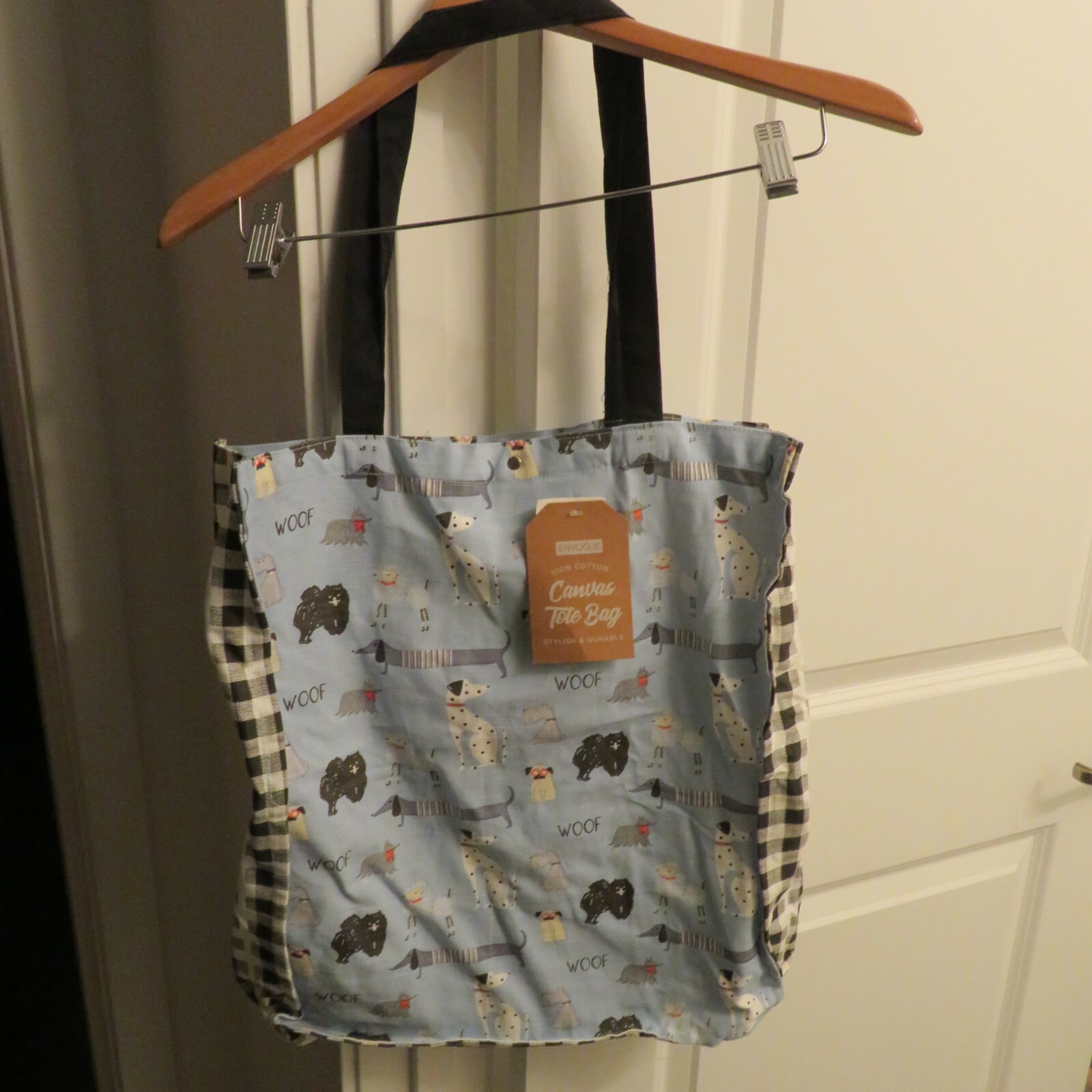 Envogue 100% Cotton Canvas Carrying Tote Bag Dogs Dachshund Poodle Woof NWT