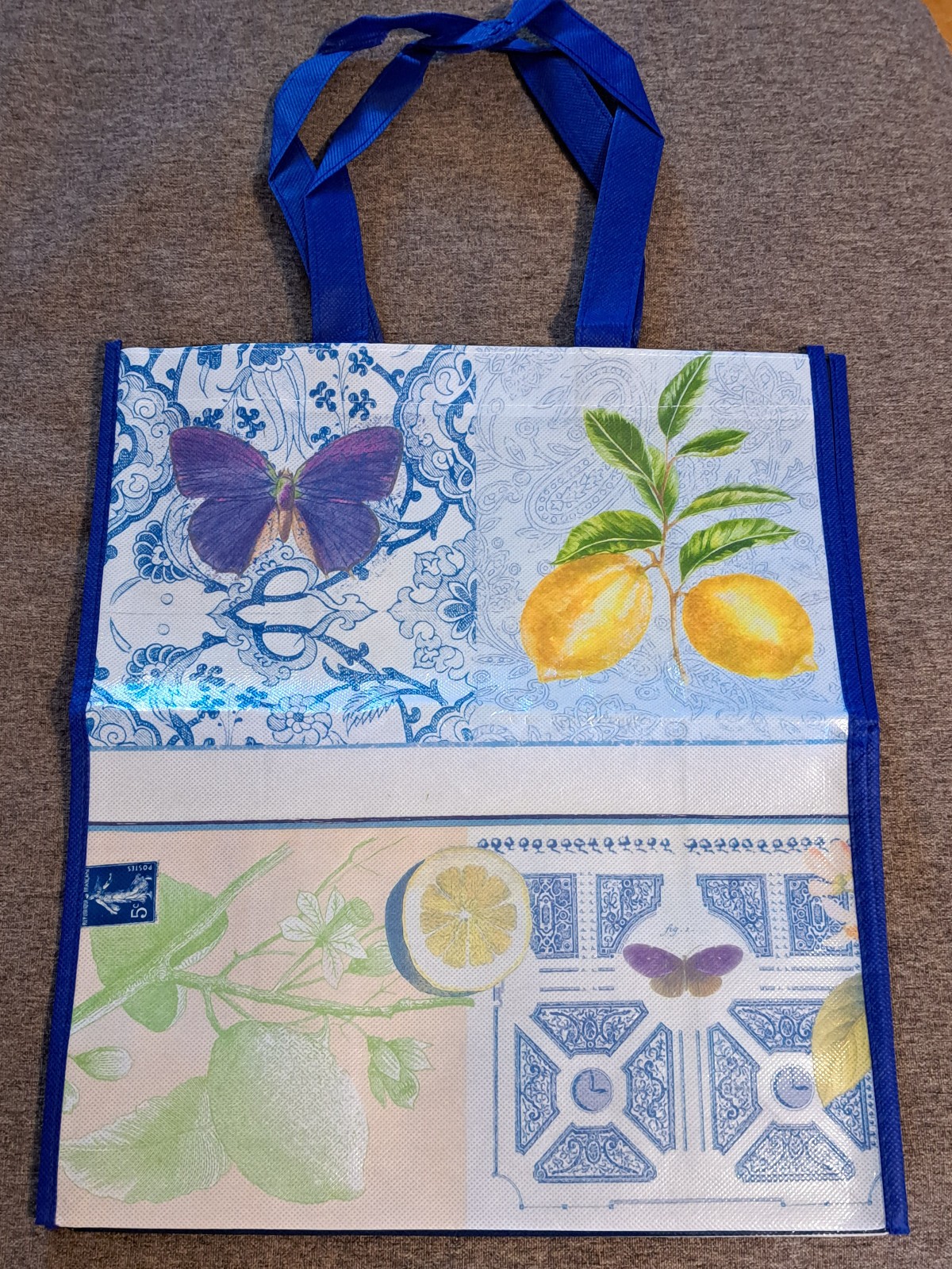 BUTTERFLY + CITRUS THEMED REUSABLE SHOPPING BAG 13 x 15″ VERY SPECIAL!