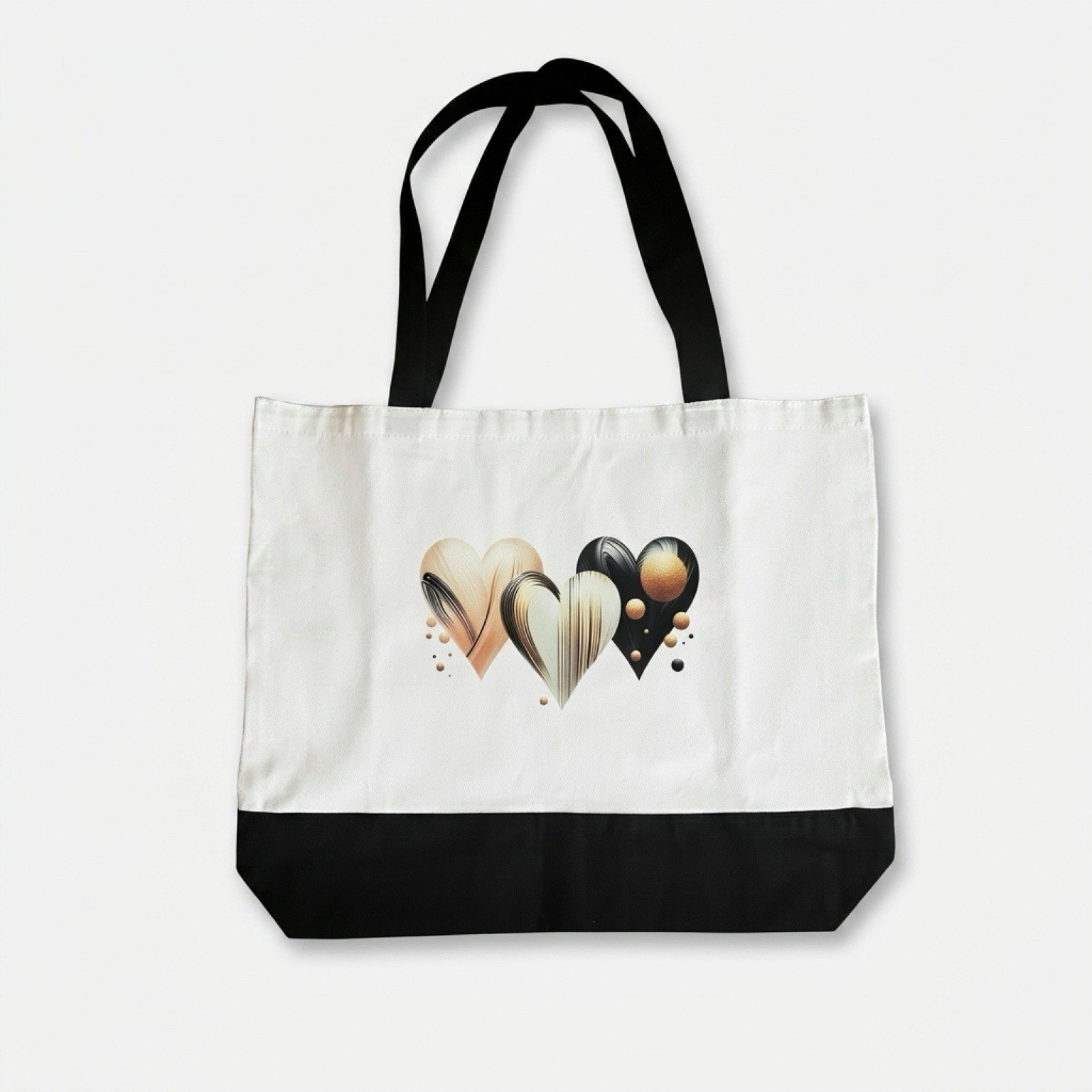 White/Black Hearts Reusable Shopping Tote Bag, Medium 14×16 in, 1-Pack