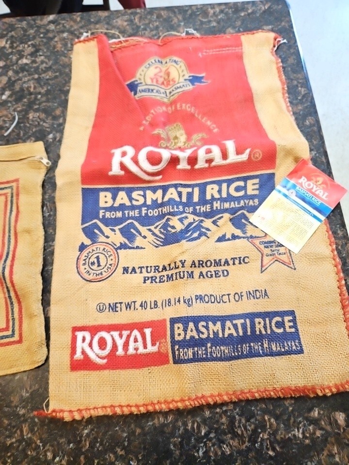 Royal Basmati Rice Burlap 40lb Bag And Elephant Brand 10 Lb