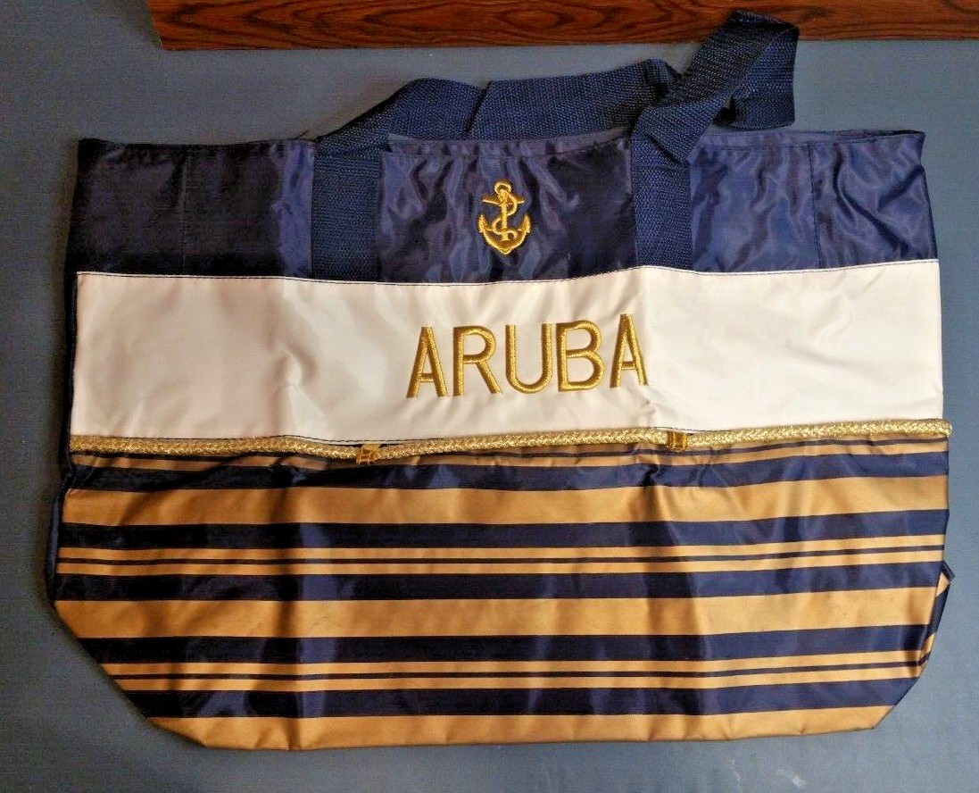 ARUBA SHOPPING TOTE CRUISE THEME Large 21 x 14 x 6 Royal Blue/White/Gold