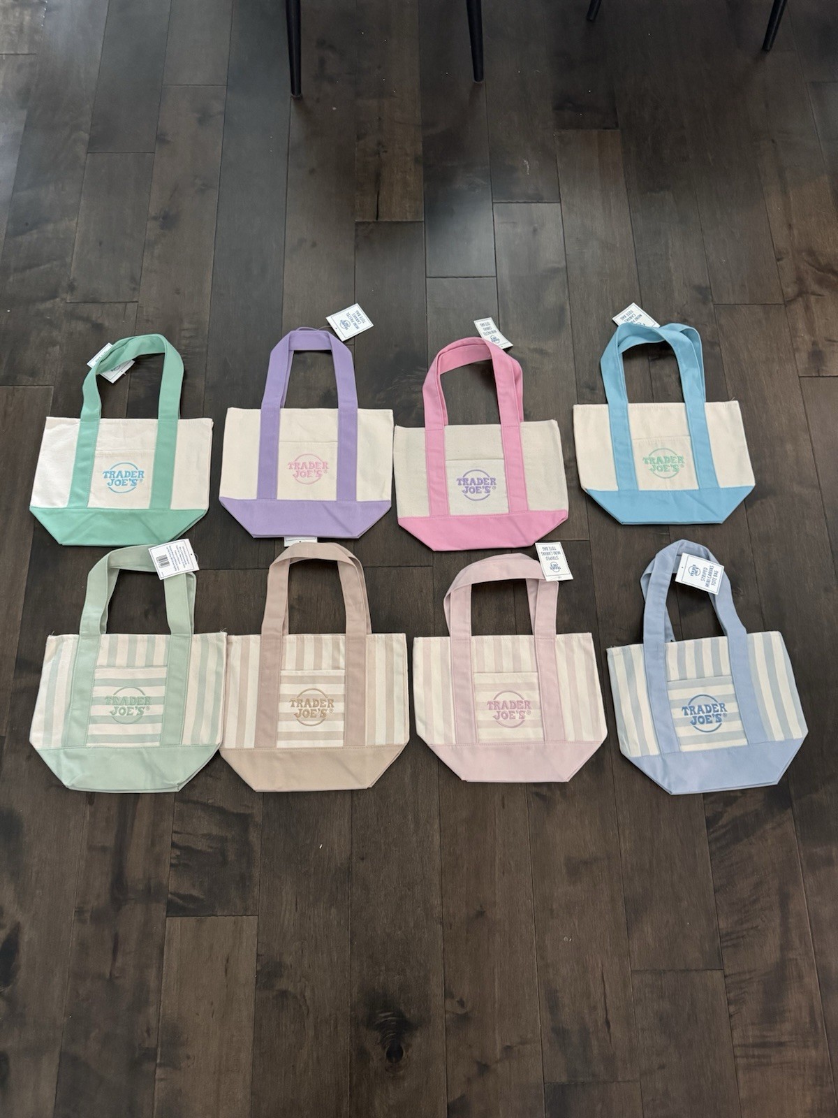 LOT OF 8!!! – Trader Joe’s Mini Tote Set of 8 Striped and Pastel NWT!! AUTHENTIC