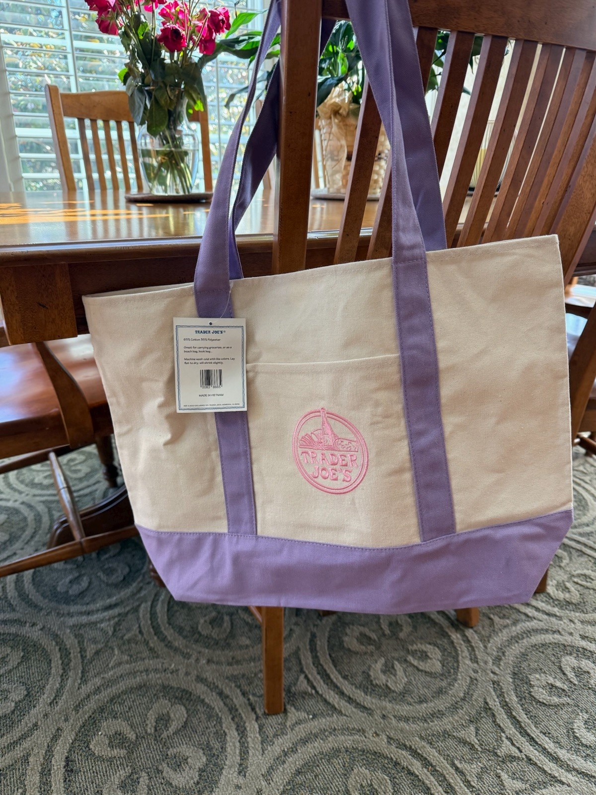 NWT – Trader Joe’s Lavender Purple Large Canvas Tote Bag 2026