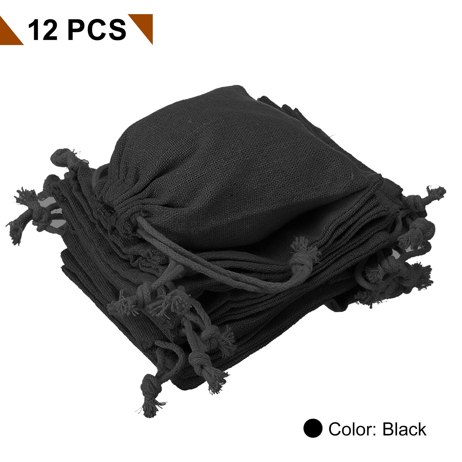 12pcs Cotton Storage Bags 3.9″ x 5.5″ Canvas Drawstring Bag, Black