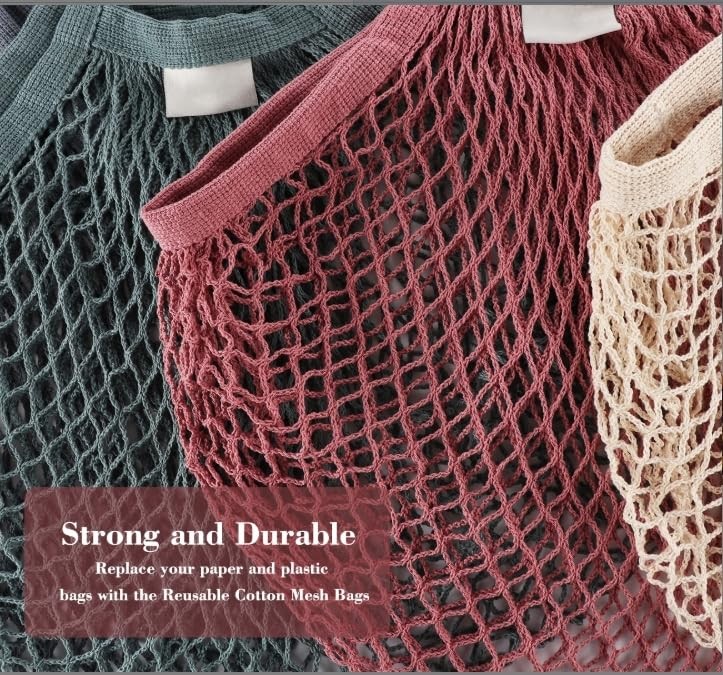 Mesh Grocery Bags, 5 Pack Reusable Washable Cotton String Shopping Bag, Cotton M