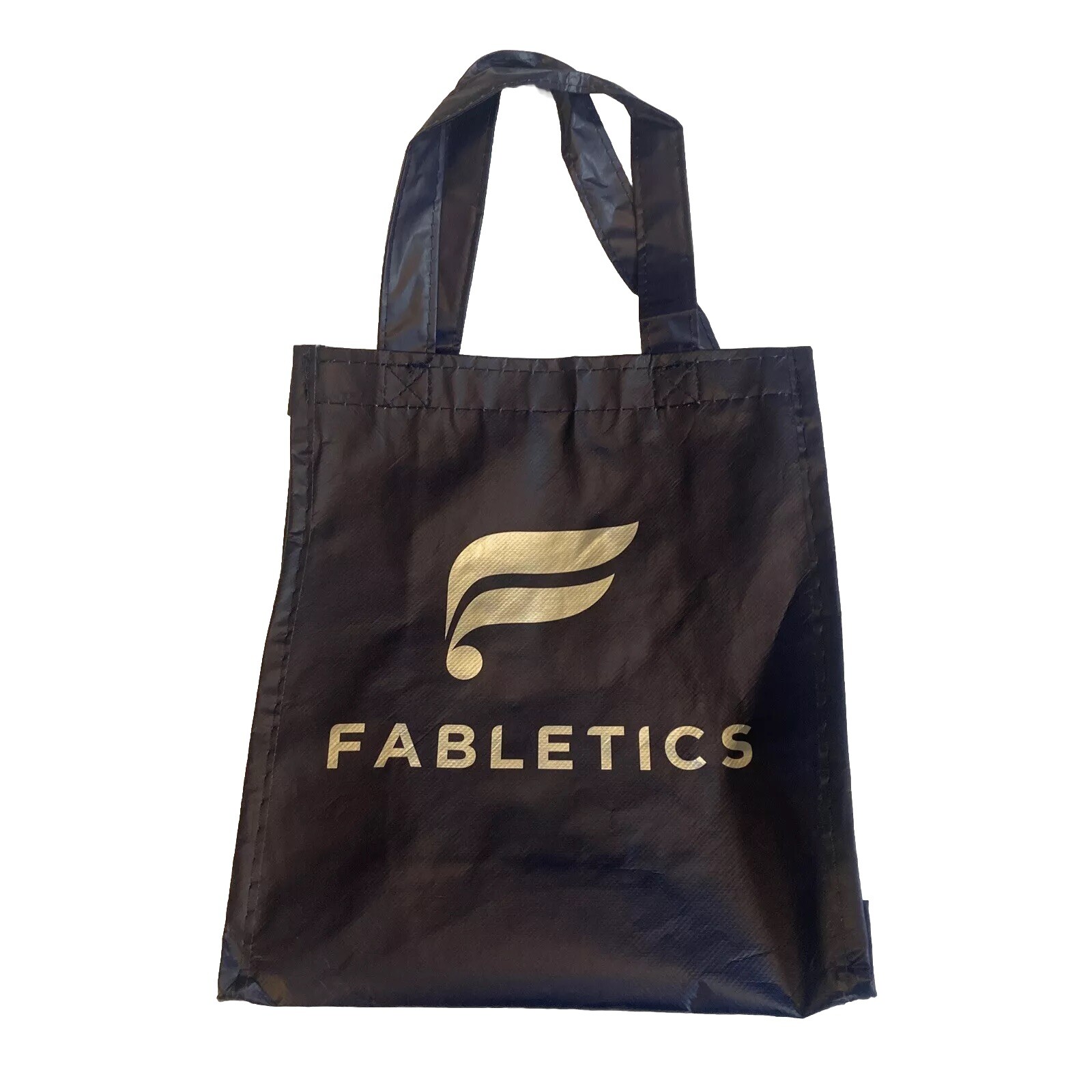 Fabletics Reusable Shopping Gift Bag Tote Gym Cream Gold Logo 10.5”x9”x4”