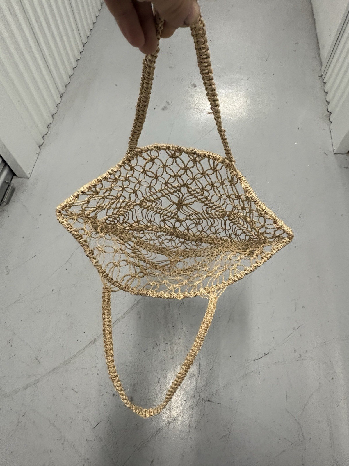 Beige String Mesh Foldable Bag for Decor or Eco- Smart Use