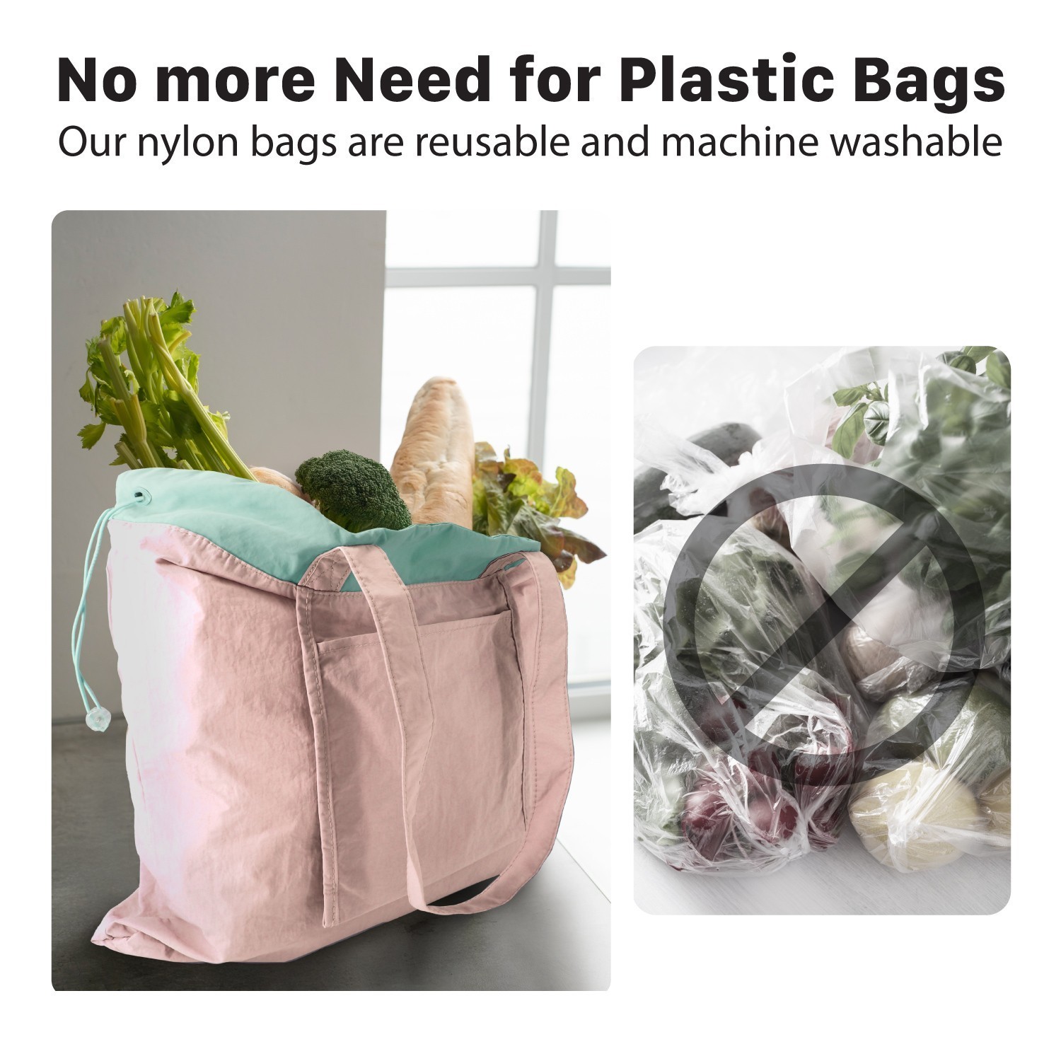 Garnen 2x Foldable Shopping Bag Reusable Nylon Tote Bag 17″x17″ Machine Washable